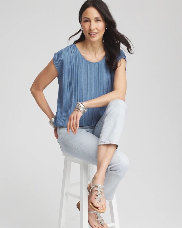 Melange Pleated Bubble-Hem Top - image 2